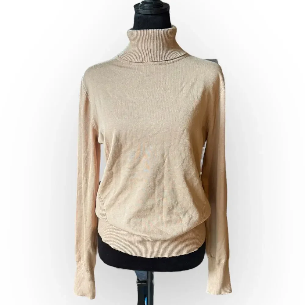 Telluride Women's Tan Knit Turtleneck Sweater with Side Ribbing Size Large - NWT
